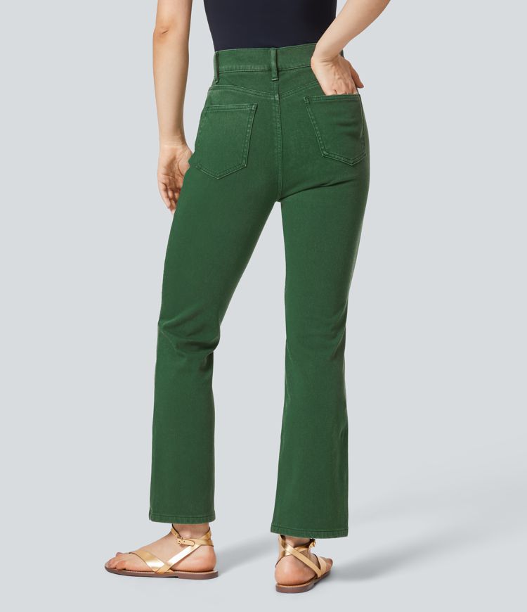 jean halara flex taille haute à poches coupe bootcut décontractée et colorée
