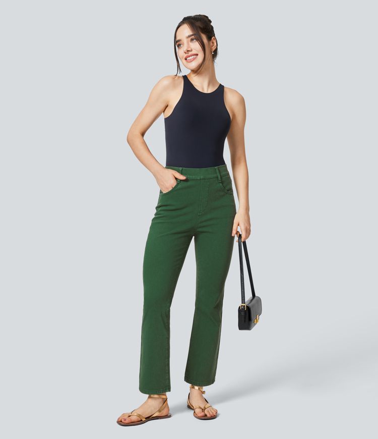 jean halara flex taille haute à poches coupe bootcut décontractée et colorée