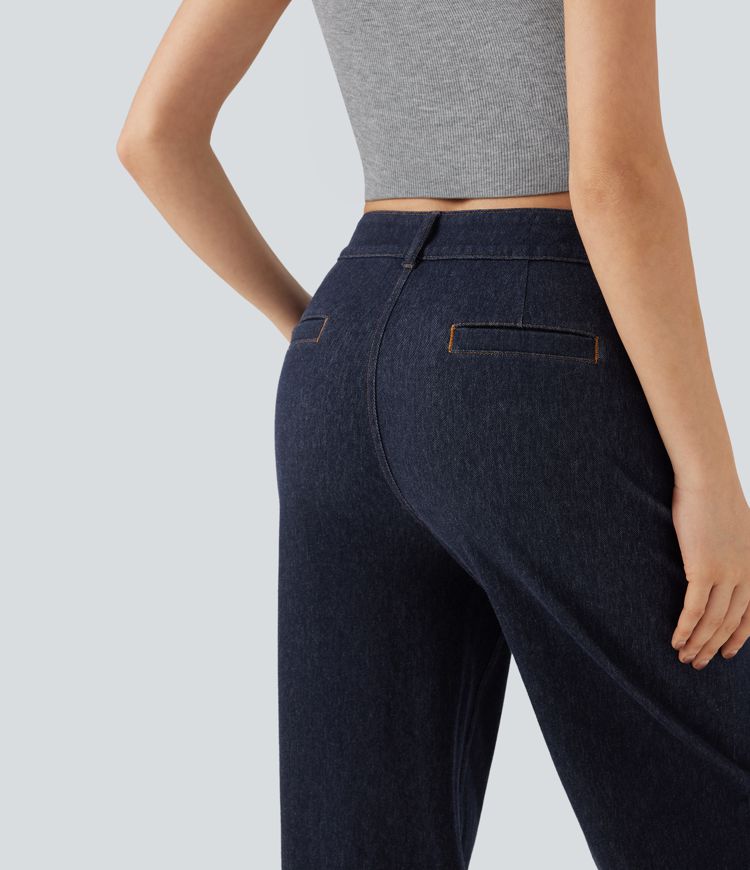 jean décontracté halara flex à taille mi-haute jambes larges déperlant et résistant à lhuile avec poches