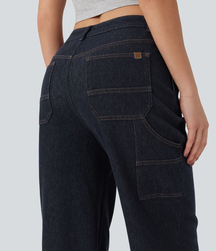 jean décontracté halara flex à taille mi-haute coupe droite déperlant et résistant à lhuile avec poches