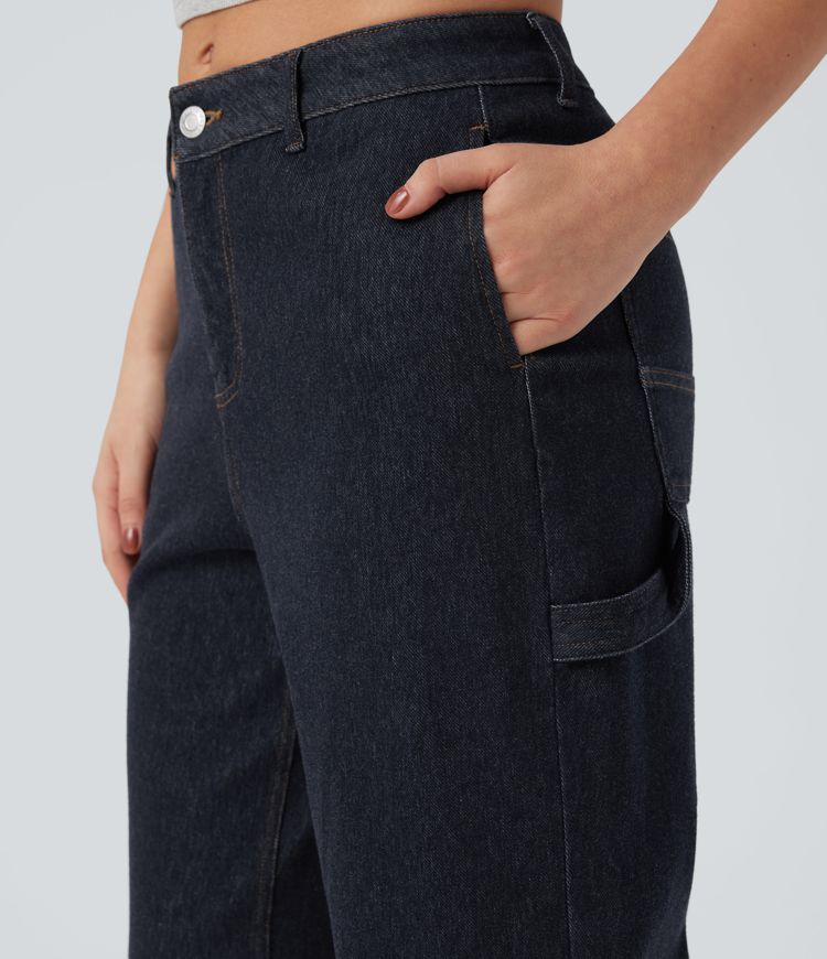 jean décontracté halara flex à taille mi-haute coupe droite déperlant et résistant à lhuile avec poches
