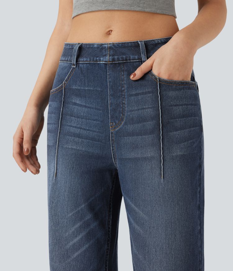 jean décontracté taille haute à jambes droites halara flex avec poches