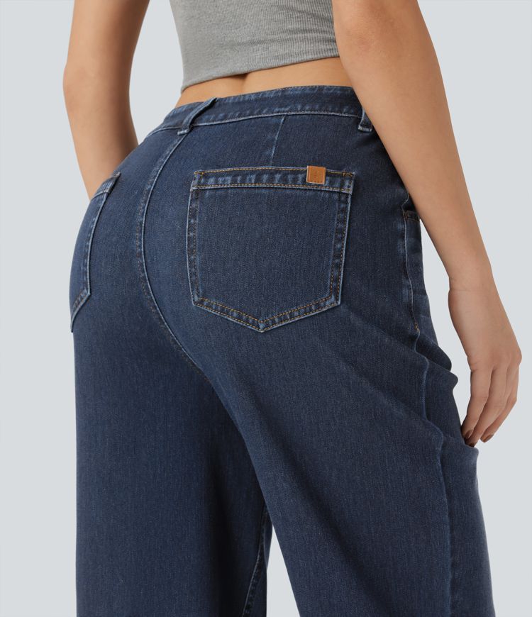 jean décontracté taille haute à jambes droites halara flex avec poches