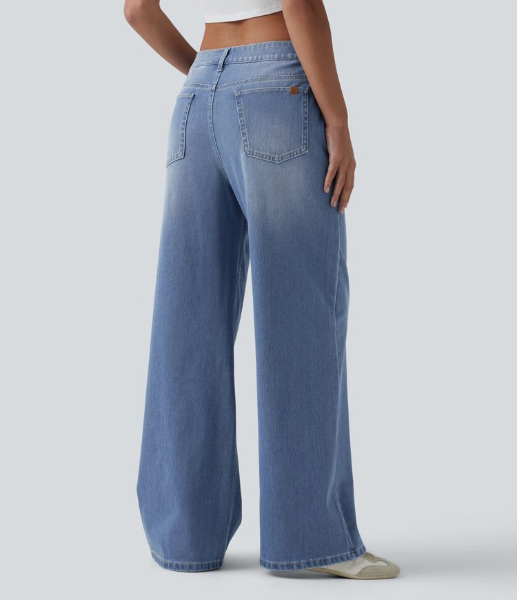 jean décontracté halara flex taille mi-haute coupe ample et délavé avec poches