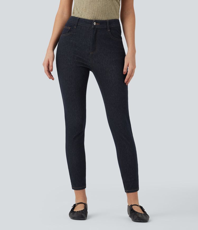 jean skinny décontracté taille mi-haute avec poches halara flex déperlant et résistant à lhuile
