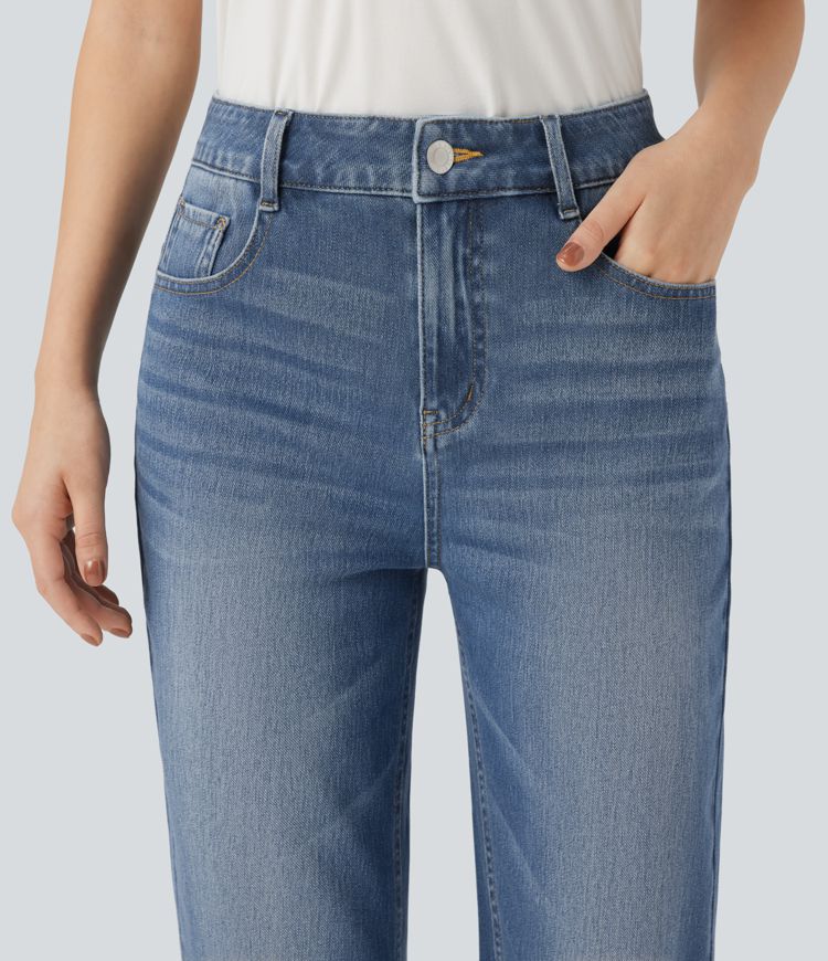jean décontracté taille haute à jambes droites et poches halara flex