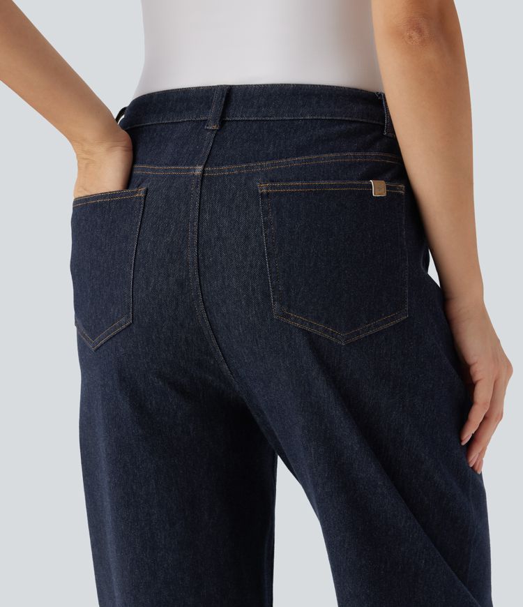 jean décontracté taille haute à jambes fuselées halara flex déperlant et résistant à lhuile avec poches