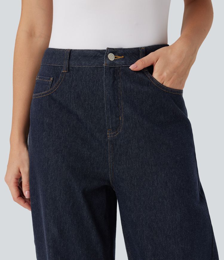 jean décontracté taille haute à jambes fuselées halara flex déperlant et résistant à lhuile avec poches