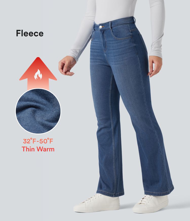 jean halara flex denim heat taille mi-haute coupe évasée décontractée avec poches