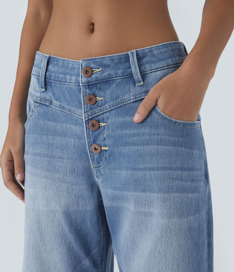 jean boyfriend décontracté halara flex taille basse poches ourlet roulé délavé