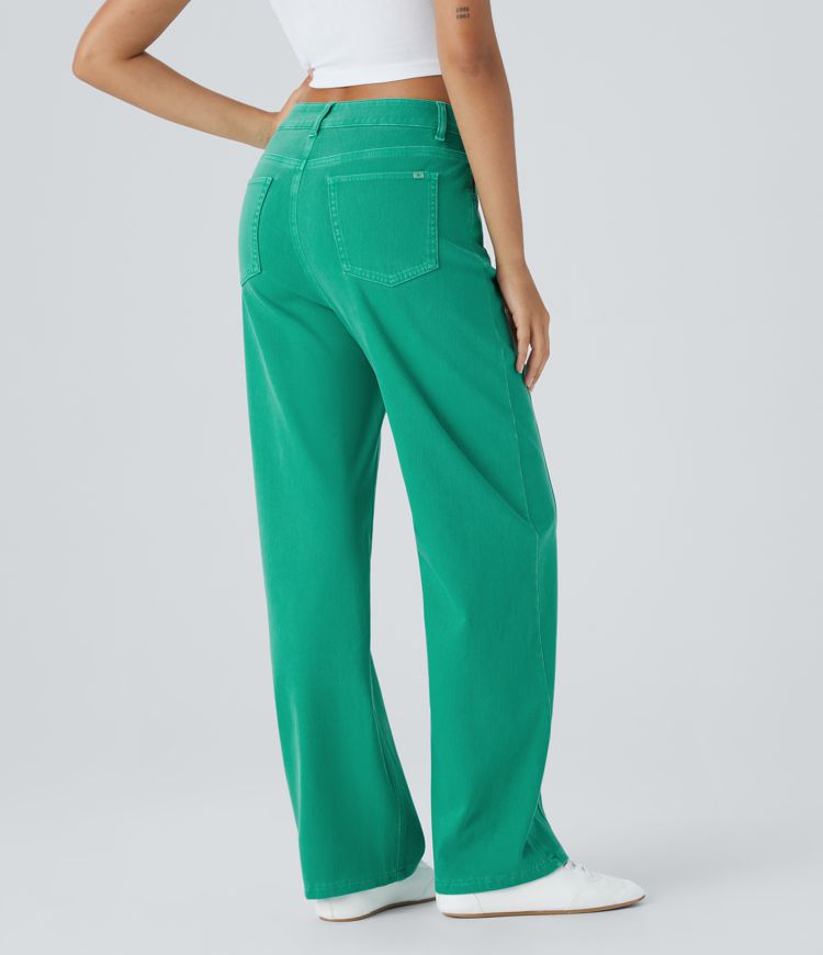 jean boyfriend décontracté et coloré à taille haute et poches décoratives halara flex