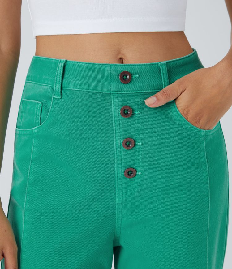 jean boyfriend décontracté et coloré à taille haute et poches décoratives halara flex