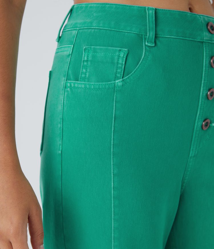jean boyfriend décontracté et coloré à taille haute et poches décoratives halara flex