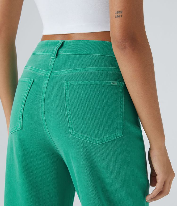 jean boyfriend décontracté et coloré à taille haute et poches décoratives halara flex