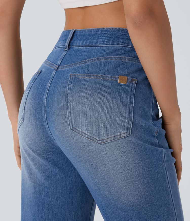 jean décontracté à taille haute et poches zippées halara flex