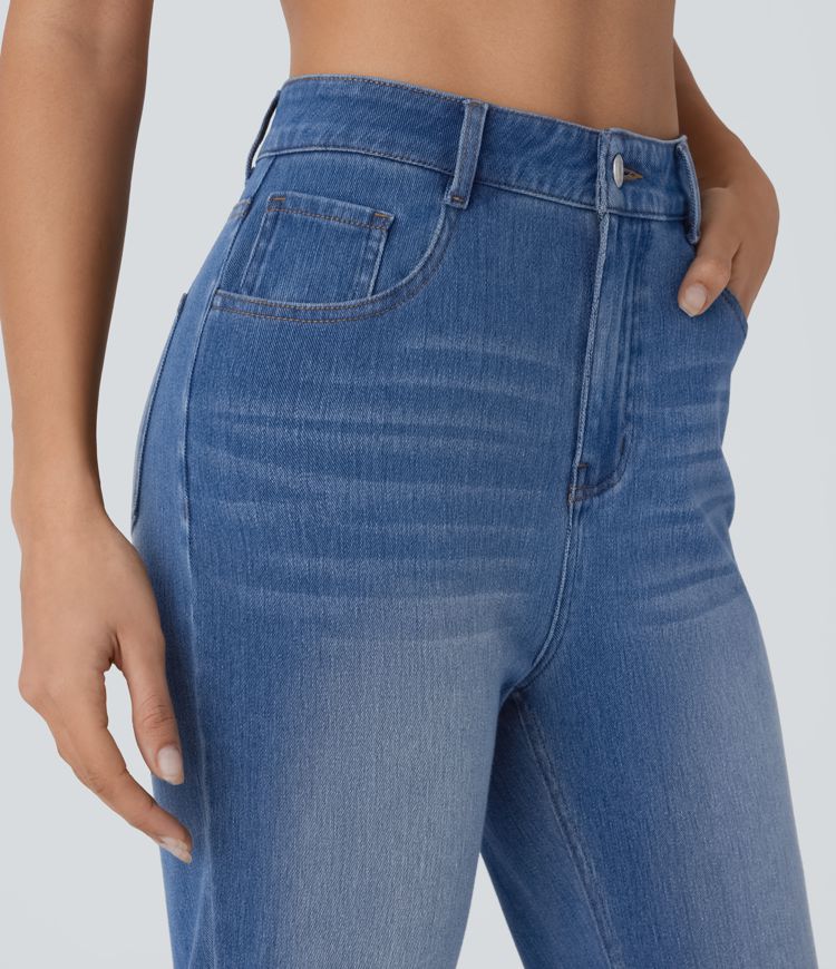 jean décontracté à taille haute et poches zippées halara flex