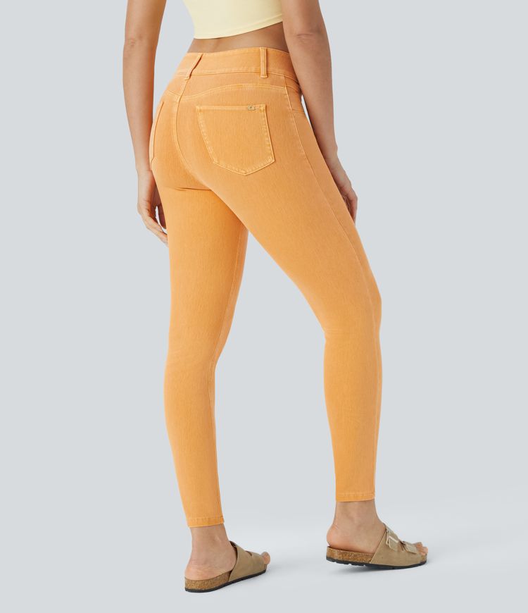 jean skinny décontracté et coloré à taille haute halara flex avec poches zippées