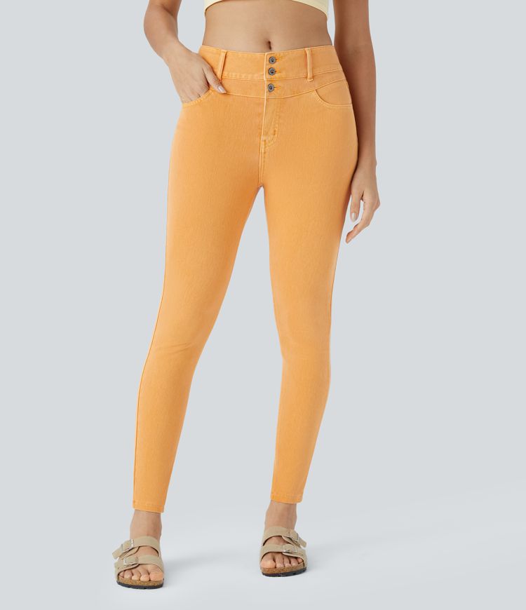 jean skinny décontracté et coloré à taille haute halara flex avec poches zippées