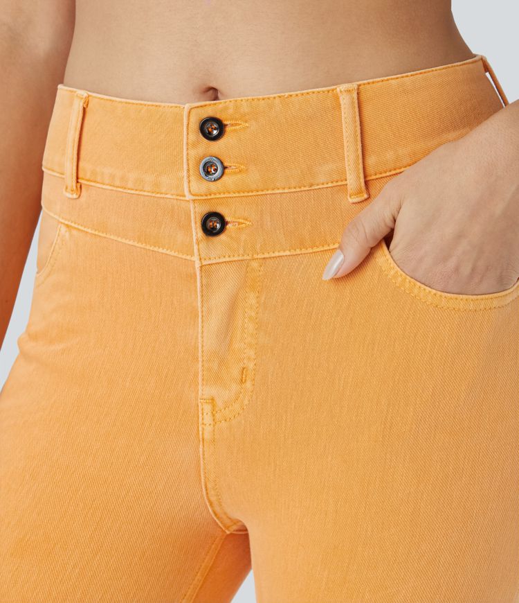 jean skinny décontracté et coloré à taille haute halara flex avec poches zippées