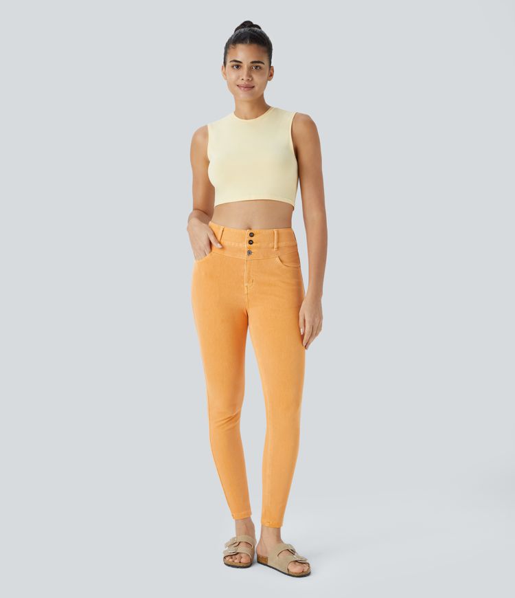 jean skinny décontracté et coloré à taille haute halara flex avec poches zippées