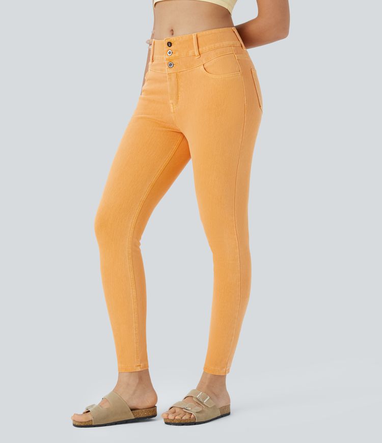 jean skinny décontracté et coloré à taille haute halara flex avec poches zippées
