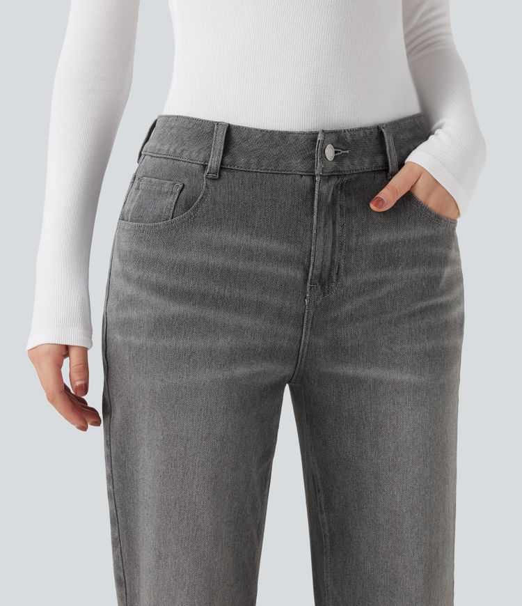 jean décontracté halara flex taille mi-haute coupe droite avec poches