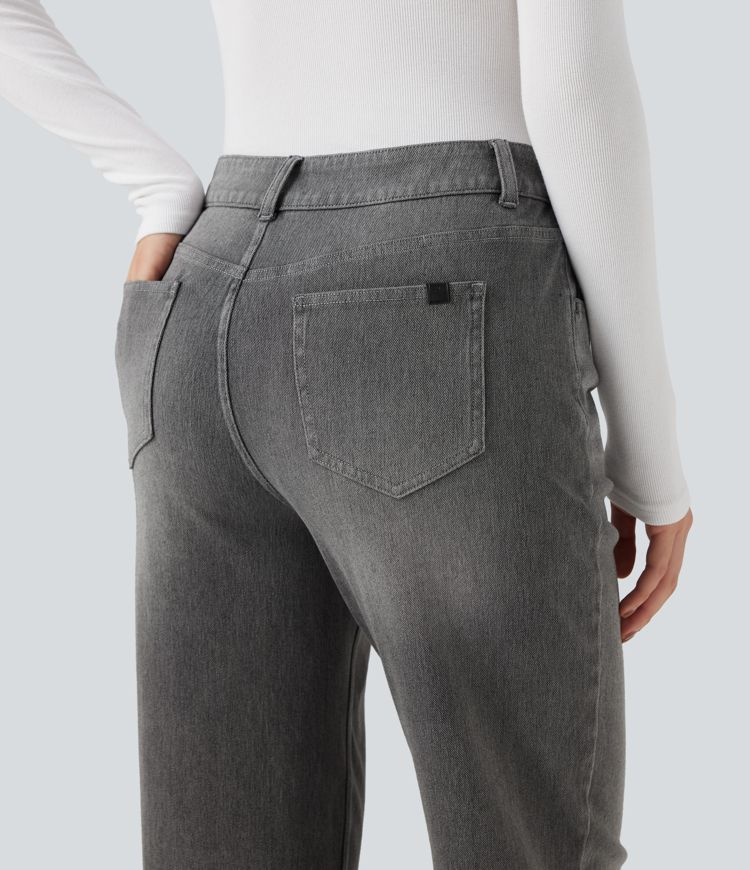 jean décontracté halara flex taille mi-haute coupe droite avec poches