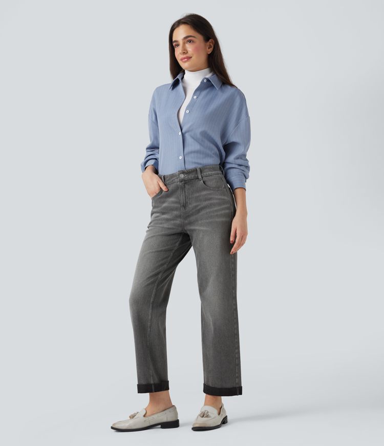 jean décontracté halara flex taille mi-haute coupe droite avec poches