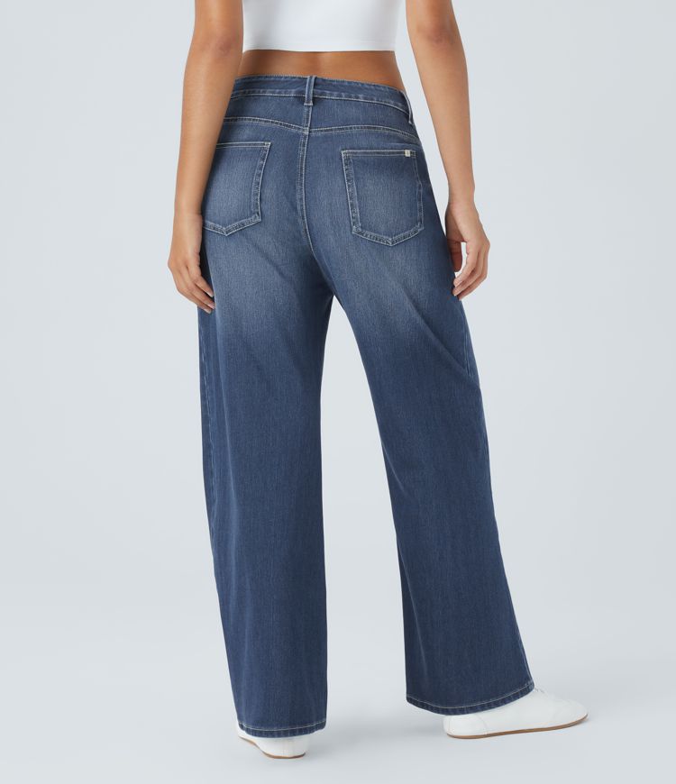 jean décontracté halara flex taille mi-haute poches délavé ample jambes larges