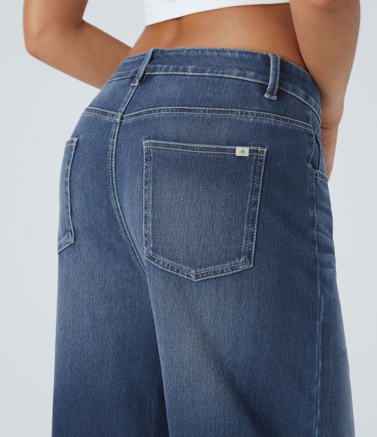 jean décontracté halara flex taille mi-haute poches délavé ample jambes larges