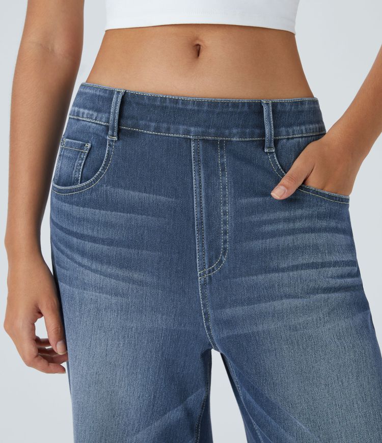 jean décontracté halara flex taille mi-haute poches délavé ample jambes larges