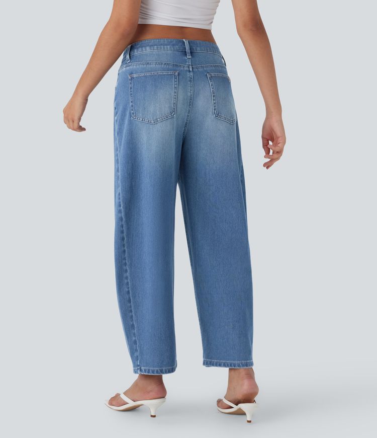 jean halara flex taille mi-haute coupe décontractée délavé à jambes fuselées et poches
