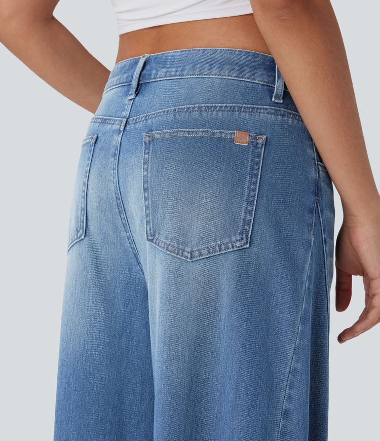 jean halara flex taille mi-haute coupe décontractée délavé à jambes fuselées et poches