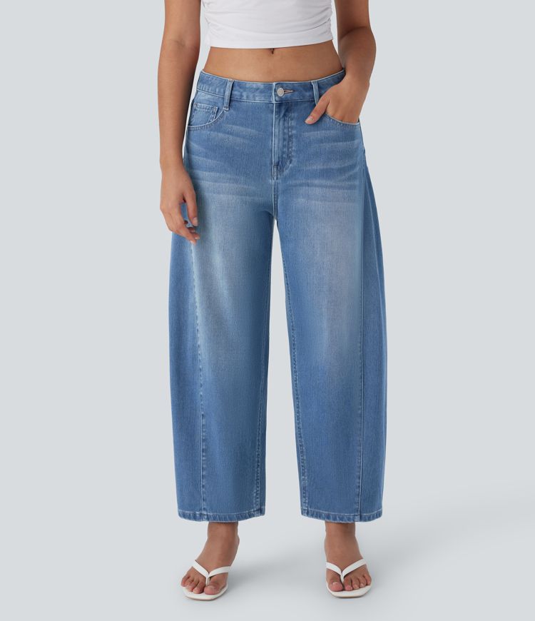 jean halara flex taille mi-haute coupe décontractée délavé à jambes fuselées et poches