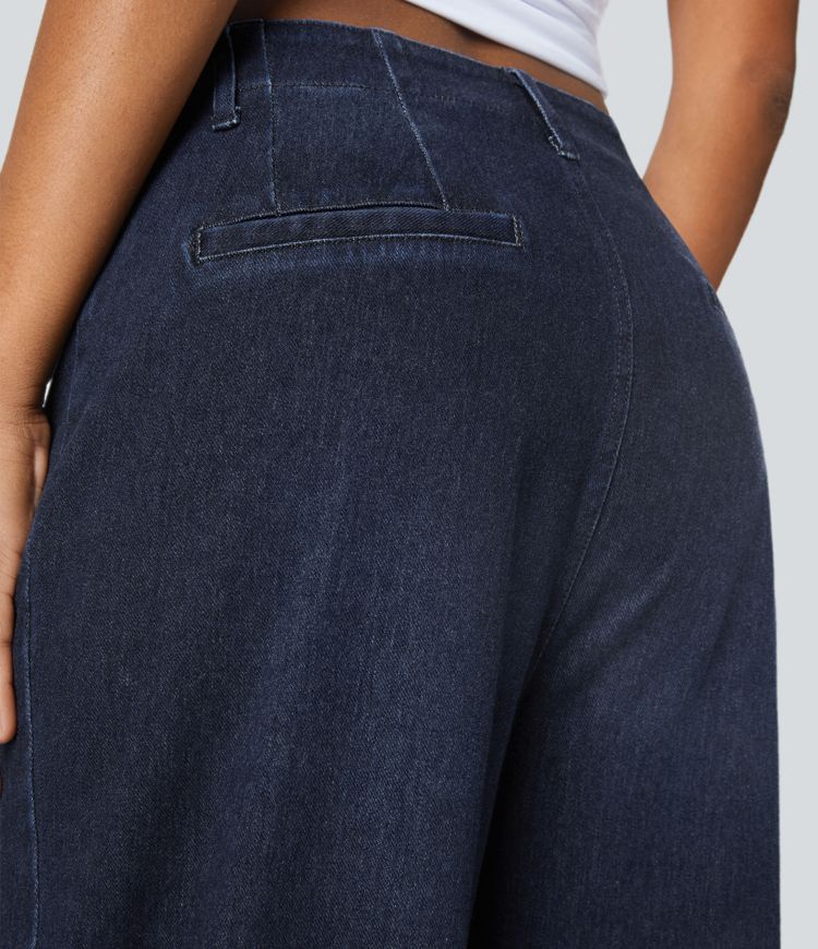 jean halara flex taille haute à poches délavé décontracté jambes larges
