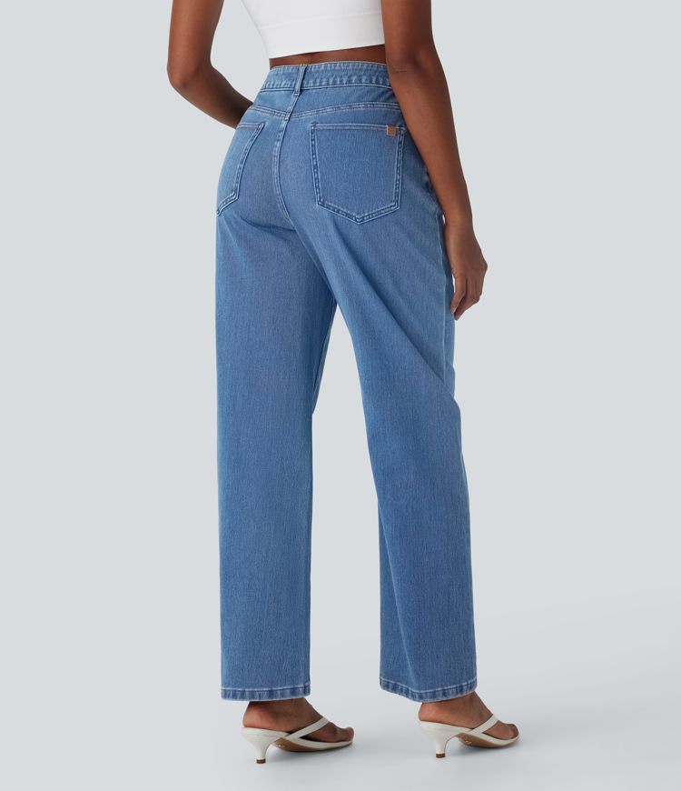 jean ample décontracté halara flex taille mi-haute délavé avec poches