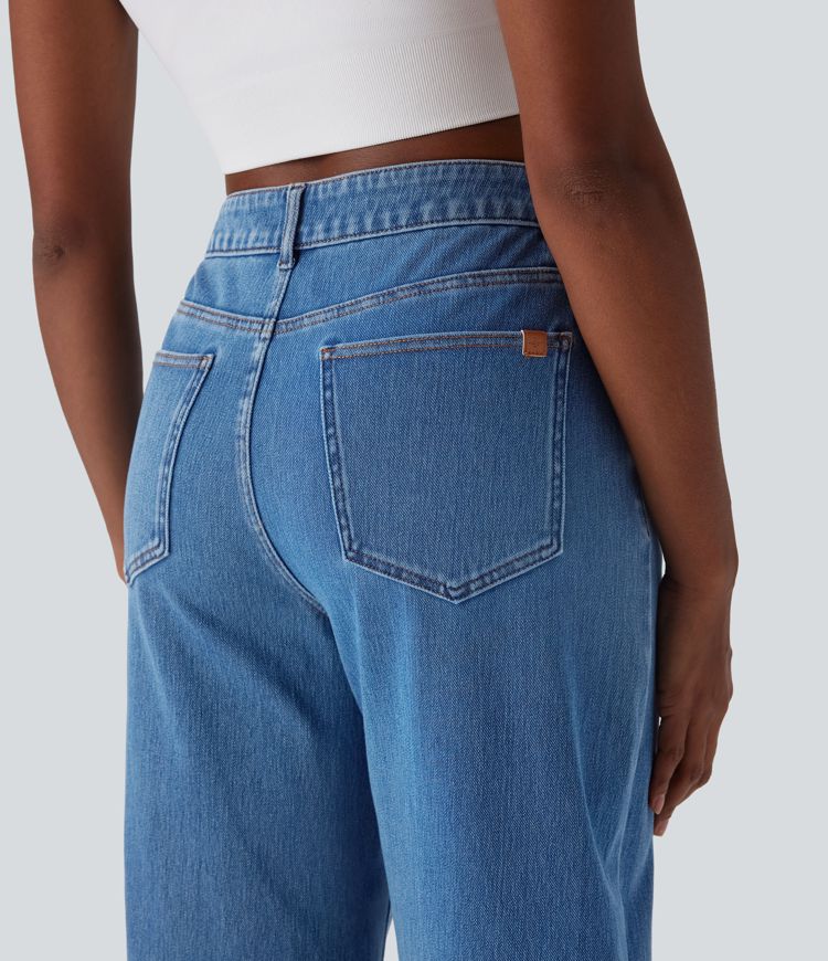 jean ample décontracté halara flex taille mi-haute délavé avec poches