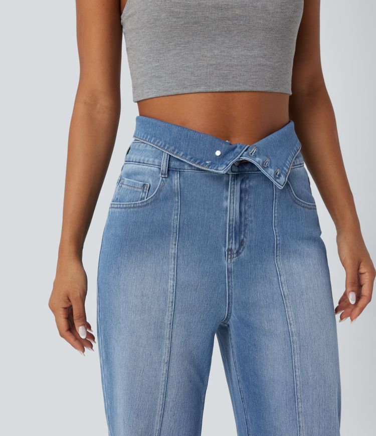 jean décontracté halara flex à taille haute et jambes droites repliables avec poches