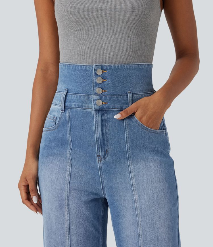 jean décontracté halara flex à taille haute et jambes droites repliables avec poches