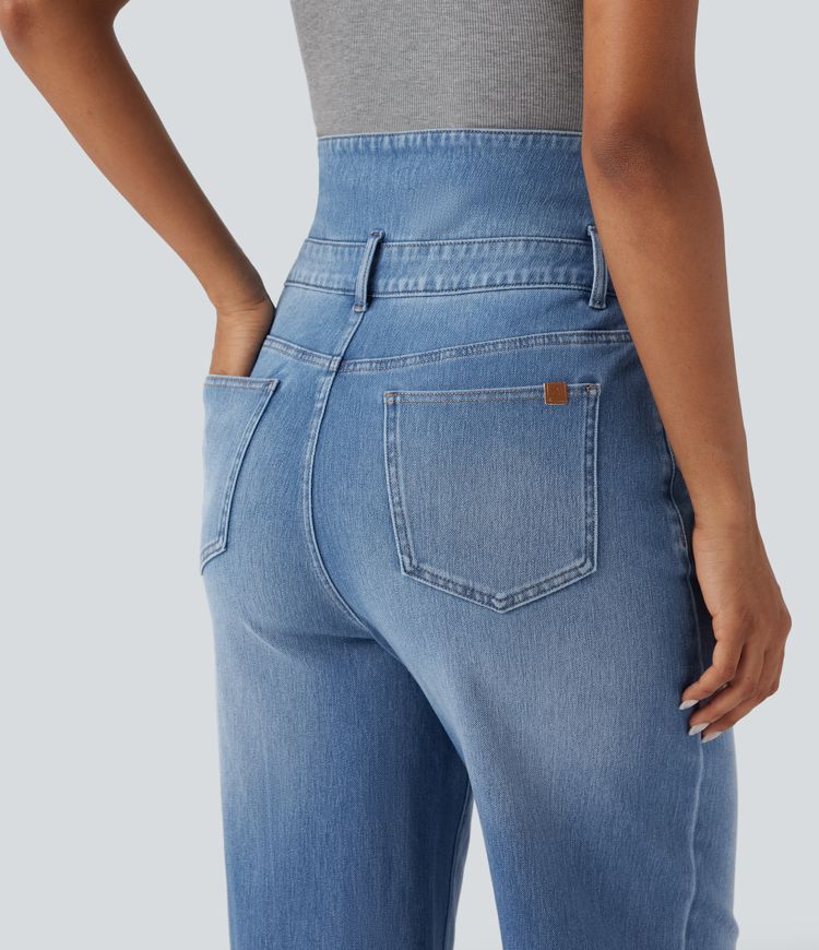 jean décontracté halara flex à taille haute et jambes droites repliables avec poches