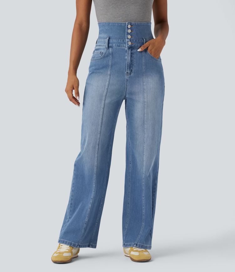 jean décontracté halara flex à taille haute et jambes droites repliables avec poches
