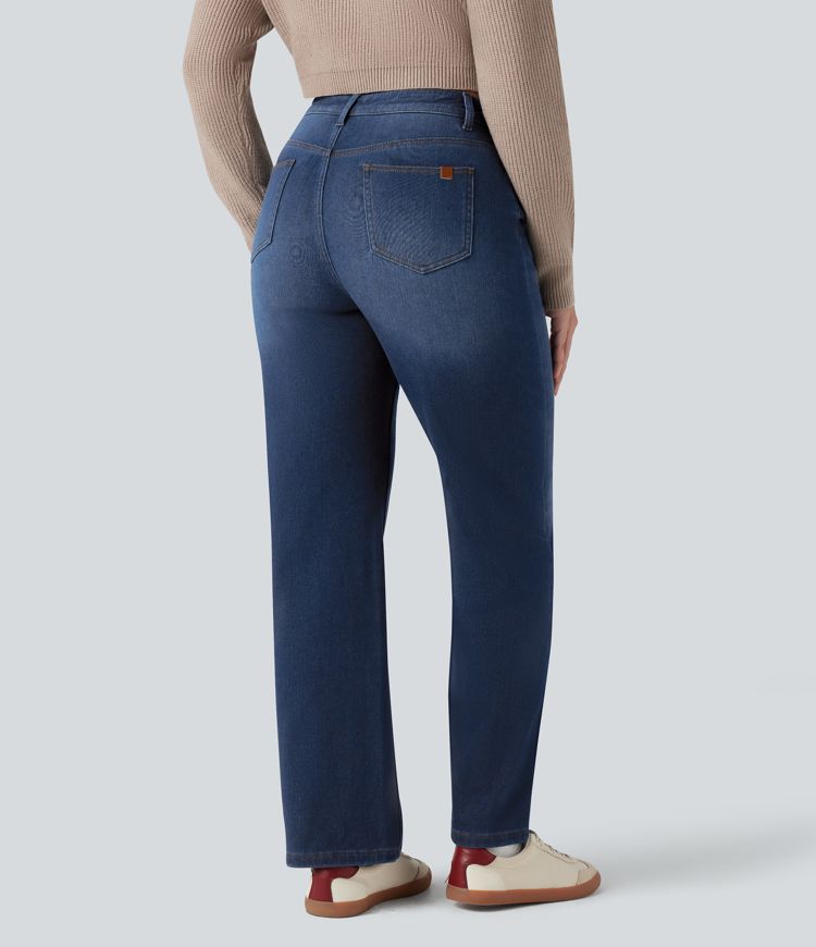 jean décontracté en molleton taille haute halara flex à jambes droites et poches