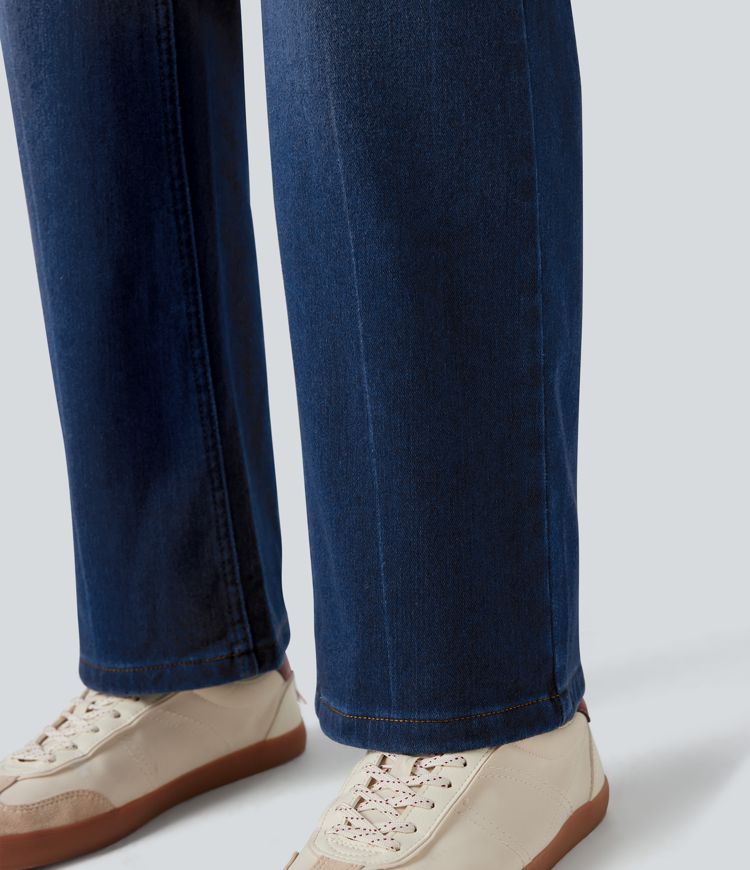 jean décontracté en molleton taille haute halara flex à jambes droites et poches