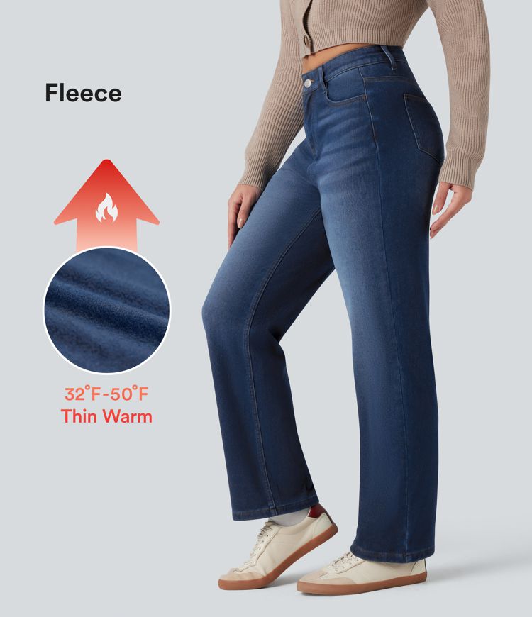 jean décontracté en molleton taille haute halara flex à jambes droites et poches