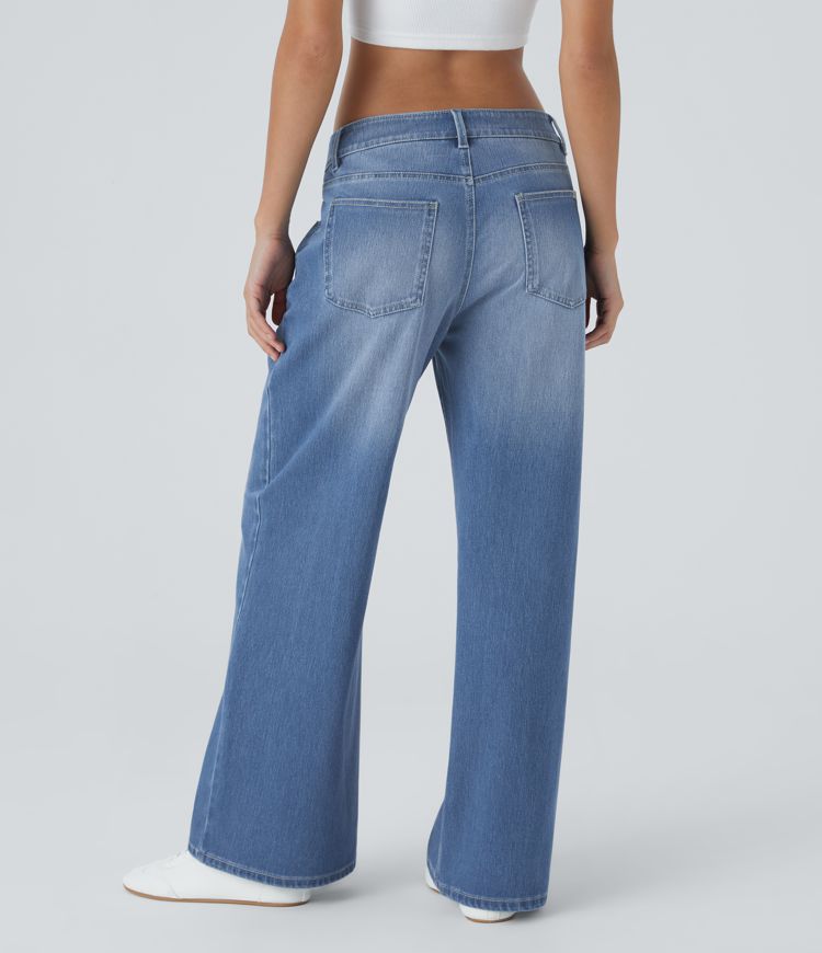 jean décontracté halara flex taille basse avec poches zippées coupe ample et jambes larges.