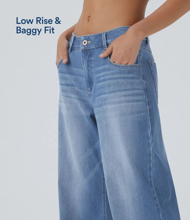 jean décontracté halara flex taille basse avec poches zippées coupe ample et jambes larges.