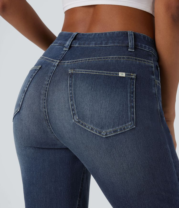 jean décontracté taille haute halara flex à poches et coupe bootcut délavé