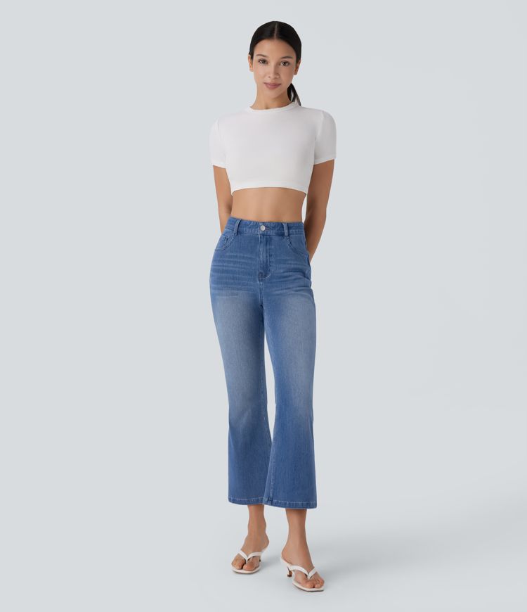 jean décontracté à taille haute et poches zippées halara flex