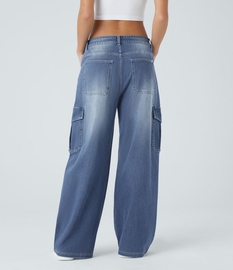 jean cargo halara flex taille basse poches coupe ample et jambes larges.