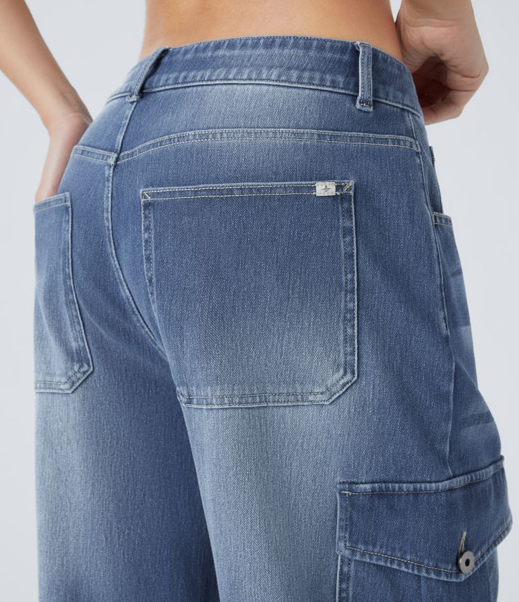 jean cargo halara flex taille basse poches coupe ample et jambes larges.